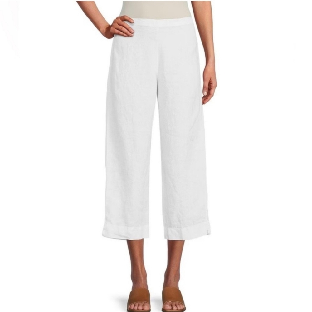 Bryn Walker Cropped Wide Leg Linen Pant‎ White size L